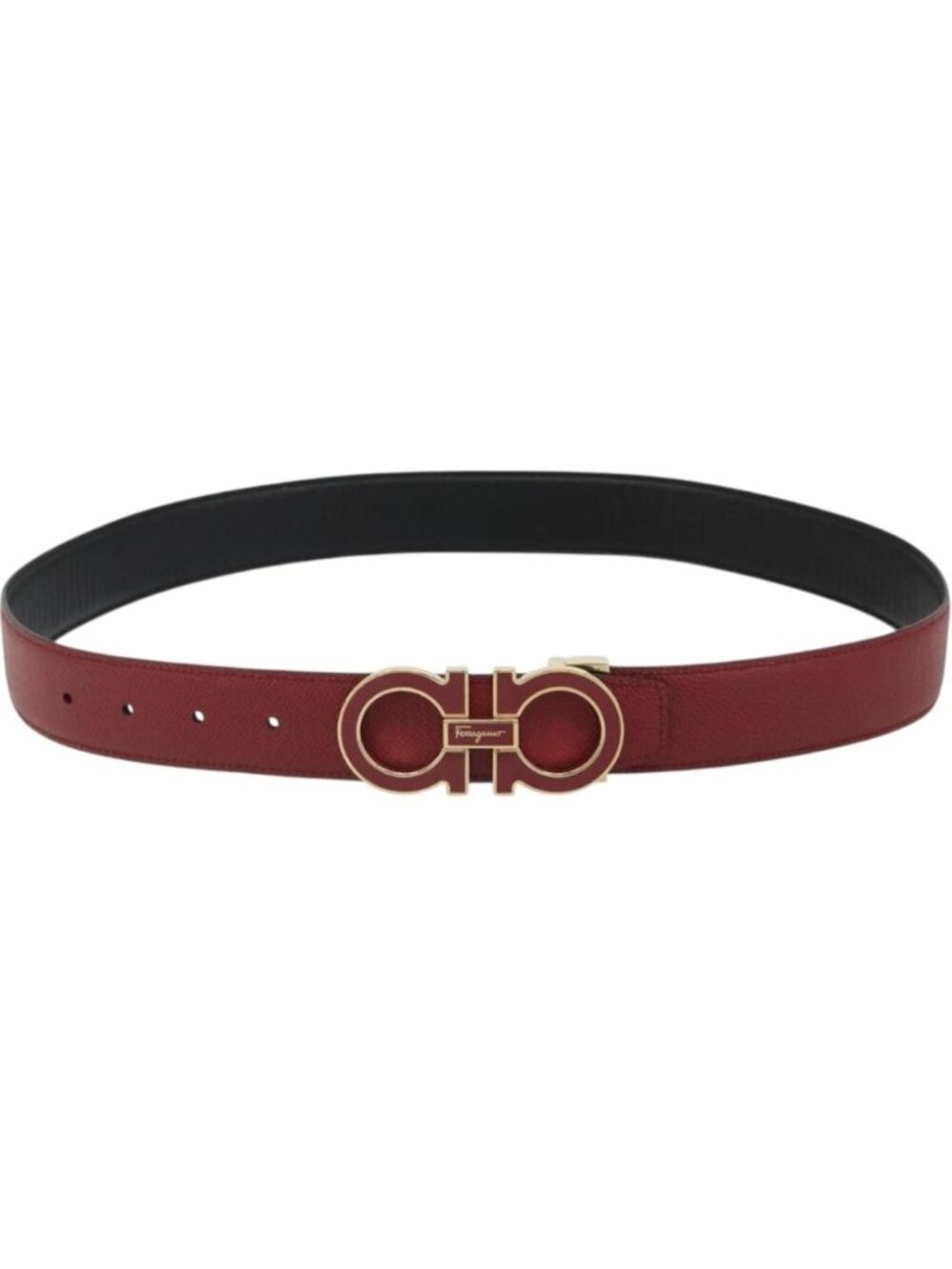 Salvatore Ferragamo Gancini Belt Leather 37.8"" Red Gold